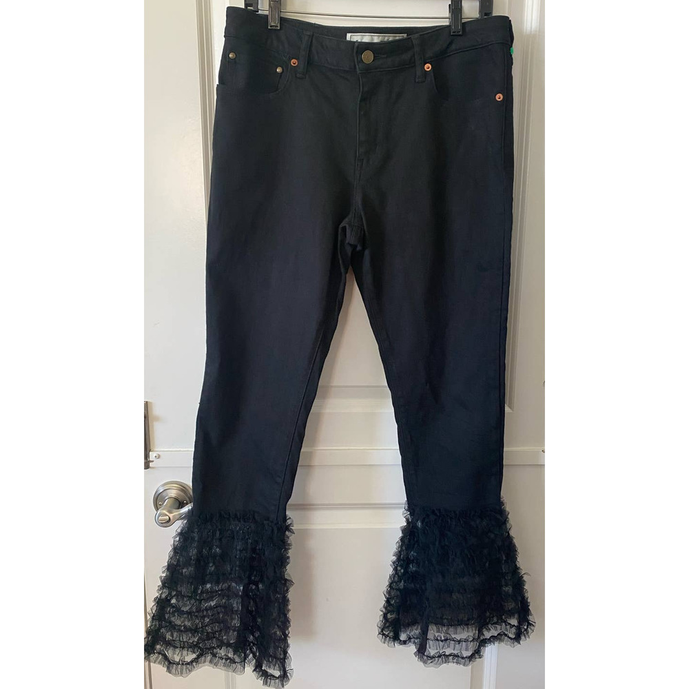 Tu es mon TRESOR EDGE Black Jeans Straight Leg w/ Flared Ruffle #217102  32x30